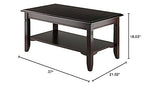 Ergode Wood Nolan Coffee Table - Stylish & Versatile, Cappuccino Finish, Durable Construction, Tapered Legs, Beveled Edges, Ample Storage, Easy Assembly - 37' W x 21.02' D x 18.03' H