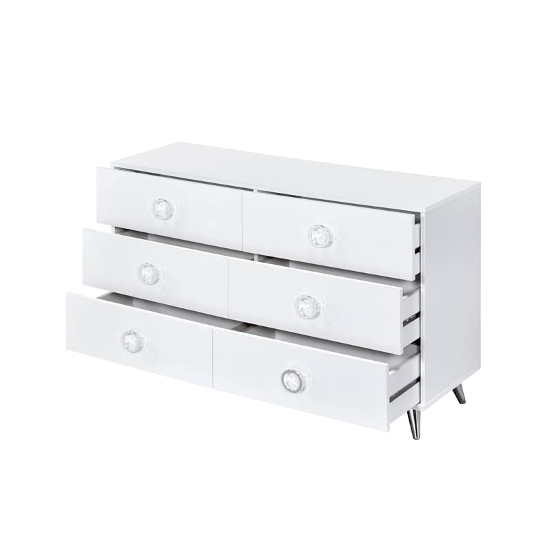 Acme Perse 6-Drawer Wooden Dresser in White
