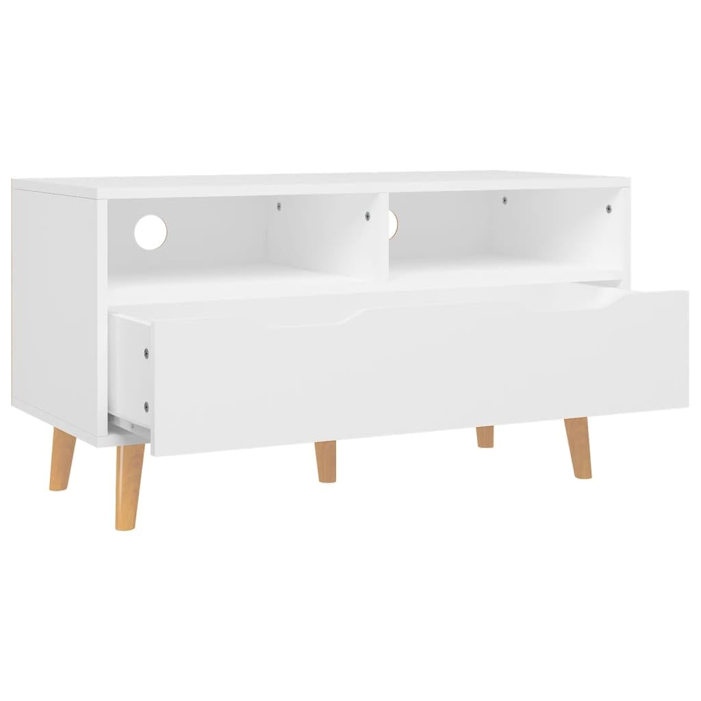 vidaXL TV Stand in White - Sturdy and Durable Engineered Wood with Spacious Storage - 35.4&quot;x15.7&quot;x19.1&quot; - Scandinavian Style Enjoyable Viewing