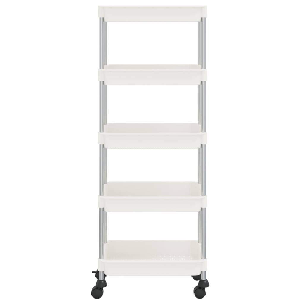 vidaXL 5-Tier Kitchen Trolley in White - Convenient Storage Organizer with Removable Baskets and 2 Braking Wheels - Durable ABS Plastic and Iron - 16.5&quot;x11.4&quot;x50.4&quot;