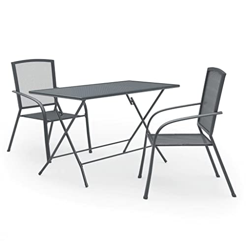 Vidaxl Patio Dining Set 3 Piece, Mesh Dining Table And Chairs, Patio Furniture Set For Garden, Conversation Set, Industrial, Steel Anthracite