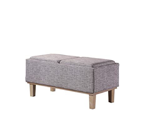 HomeRoots Grey Wood Gray Linen Look and Natural Storage Bench with Tray