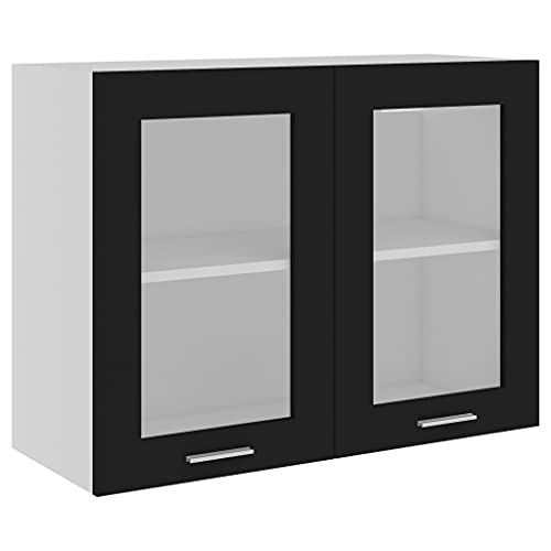 vidaXL - Glass Hanging Cabinet with 2 Shelves - Kitchen Cabinet Kitchen - Kitchen Cabinet - Black- 80 x 31 x 60 cm