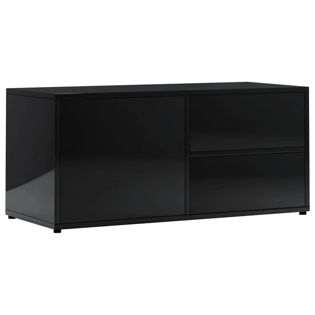 vidaXL TV Stand, TV Stand for Living Room, Sideboard with Drawer, TV Console Media Unit Cupboard, Scandinavian, High Gloss Black Engineered Wood