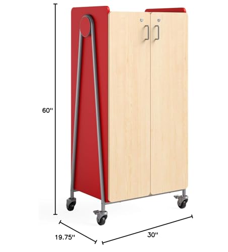 Safco Products 3935RED Whiffle Typical 15, Double Column 14-Tote 2-Shelf Doored Rolling Storage Cart with Magnetic Dry-Erase Back, Red, 60&quot; H, Tall
