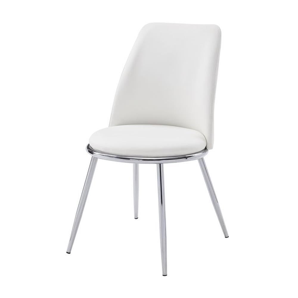 Acme Chara Faux Leather Dining Side Chair in White and Chrome (Set of 2)