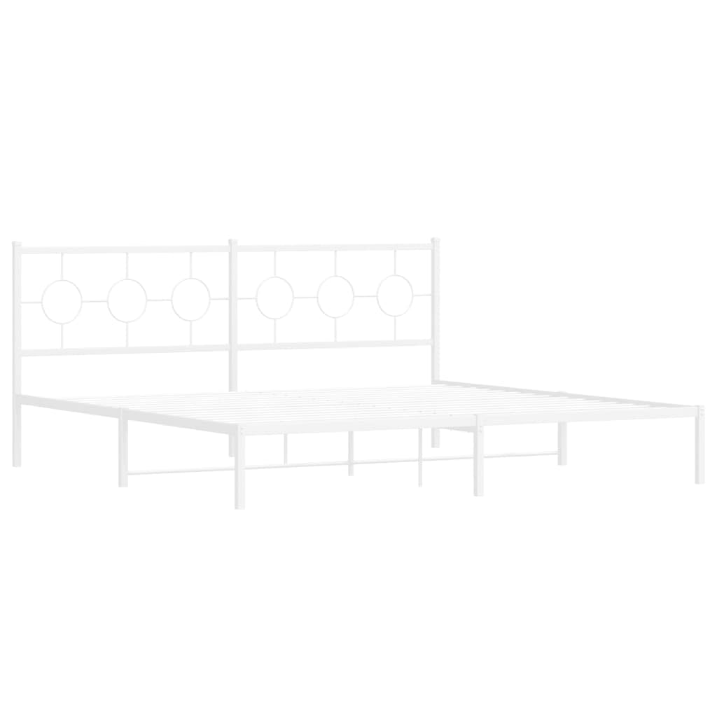 vidaXL White Metal King Bed Frame with Elegant Headboard - 76x79.9 Industrial Steel Construction, Breathable Slats, Added Bedroom Storage