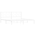 vidaXL White Metal King Bed Frame with Elegant Headboard - 76x79.9 Industrial Steel Construction, Breathable Slats, Added Bedroom Storage