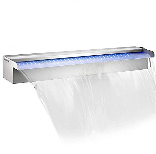 Patiolife Pool Fountain 47.2' X 4.5' X 3.1' Stainless Steel Pool Waterfall With Led Strip Light Waterfall Spillway With Pipe