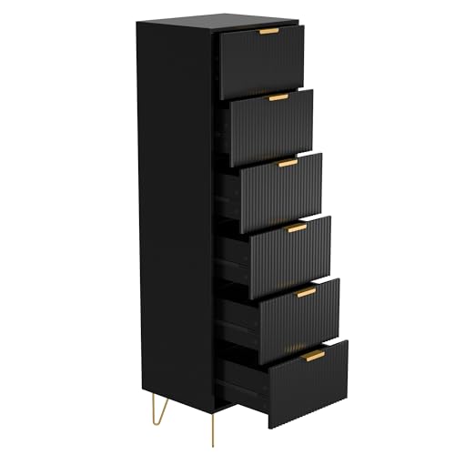 6-Drawer Lingerie Chest with Gold Metal Legs and Handles (Black)