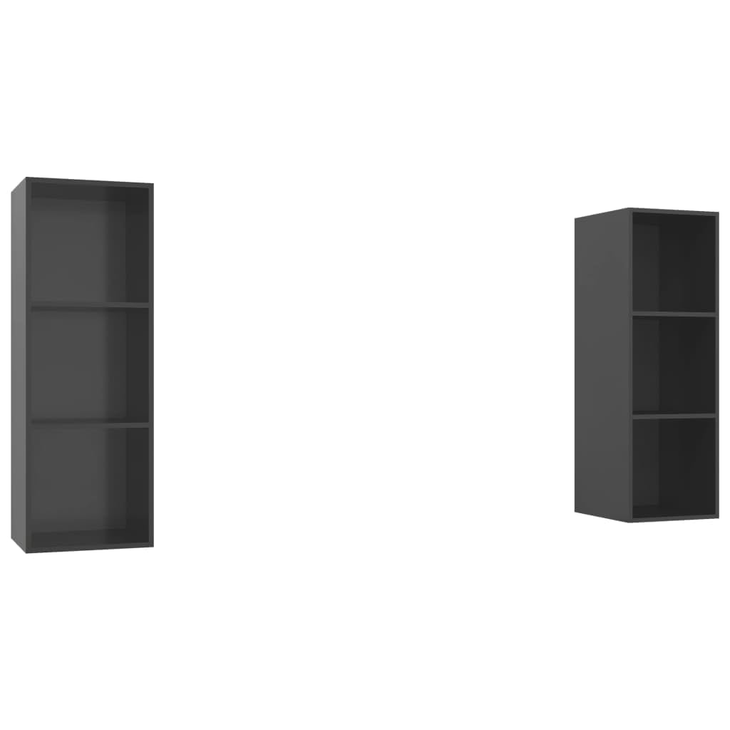 vidaXL High Gloss Gray Engineered Wood Wall-Mounted TV Stands - Versatile Vertical or Horizontal Hanging - with 3 Compartments Each - Assembly Required