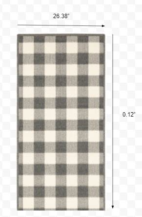 HomeRoots Grey Polypropylene 2’x8’ Gray and Ivory Gingham Indoor Outdoor Runner Rug