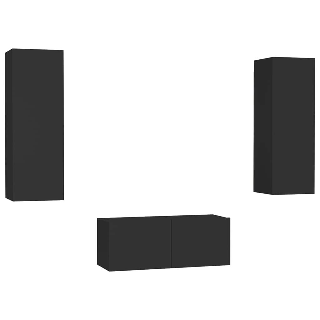 vidaXL TV Stand 3 Piece, TV Stand for Living Room, Sideboard with Storage, TV Console Media Unit Cupboard, Modern, Black Engineered Wood