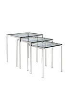 Modway Nimble Glass And Stainless Steel 3-Piece Side Nesting Table Set In Silver