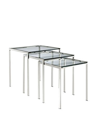 Modway Nimble Glass And Stainless Steel 3-Piece Side Nesting Table Set In Silver