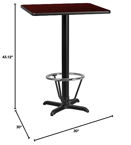 Flash Furniture Stiles 30'' Square Mahogany Laminate Table Top With 22'' X 22'' Bar Height Table Base And Foot Ring