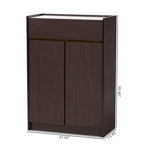 Baxton Studio Walker Modern and Contemporary Dark Brown and Gold Finished Wood Shoe Cabinet with Faux Marble Top, Dark BrownMarbleGold