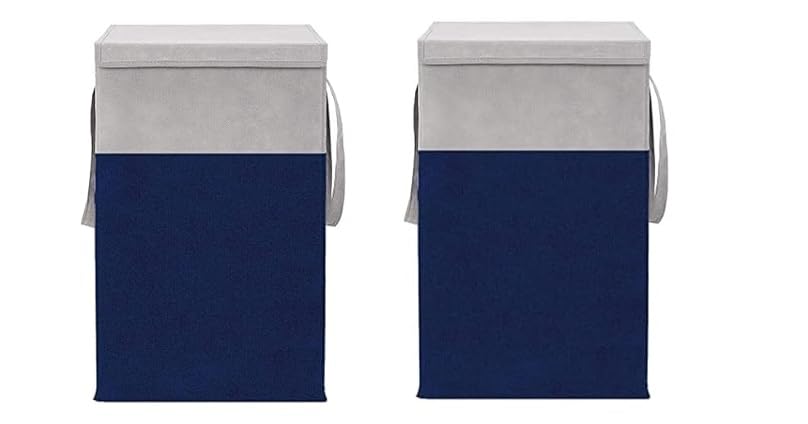 Just Mart Folding Laundry Basket Pack Of 2 | Large Laundry Hamper With Lid Handles | Collapsible Freestanding Clothes Storage Ba