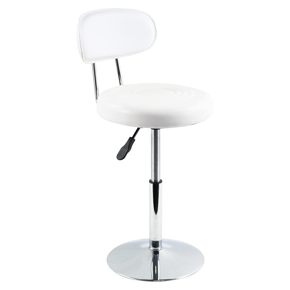 FURWOO White PU Leather Swivel Salon Chair - Mini Barber Shop Stool with Backrest for Manicure, Tattoo, and Office Use