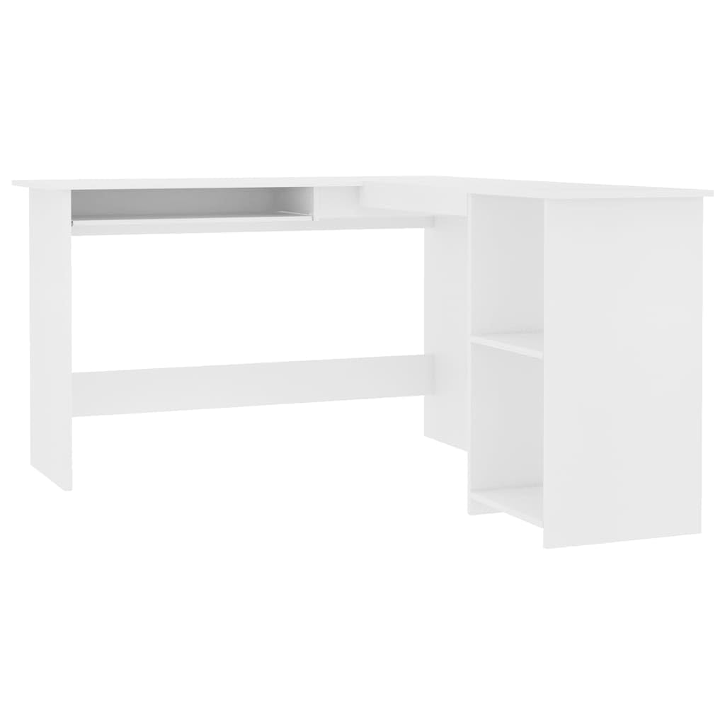 vidaXL Corner Desk, L-Shaped Computer Desk with Pull-Out Keyboard Tray, Home Office Desk, Workstation, Modern, White Engineered Wood