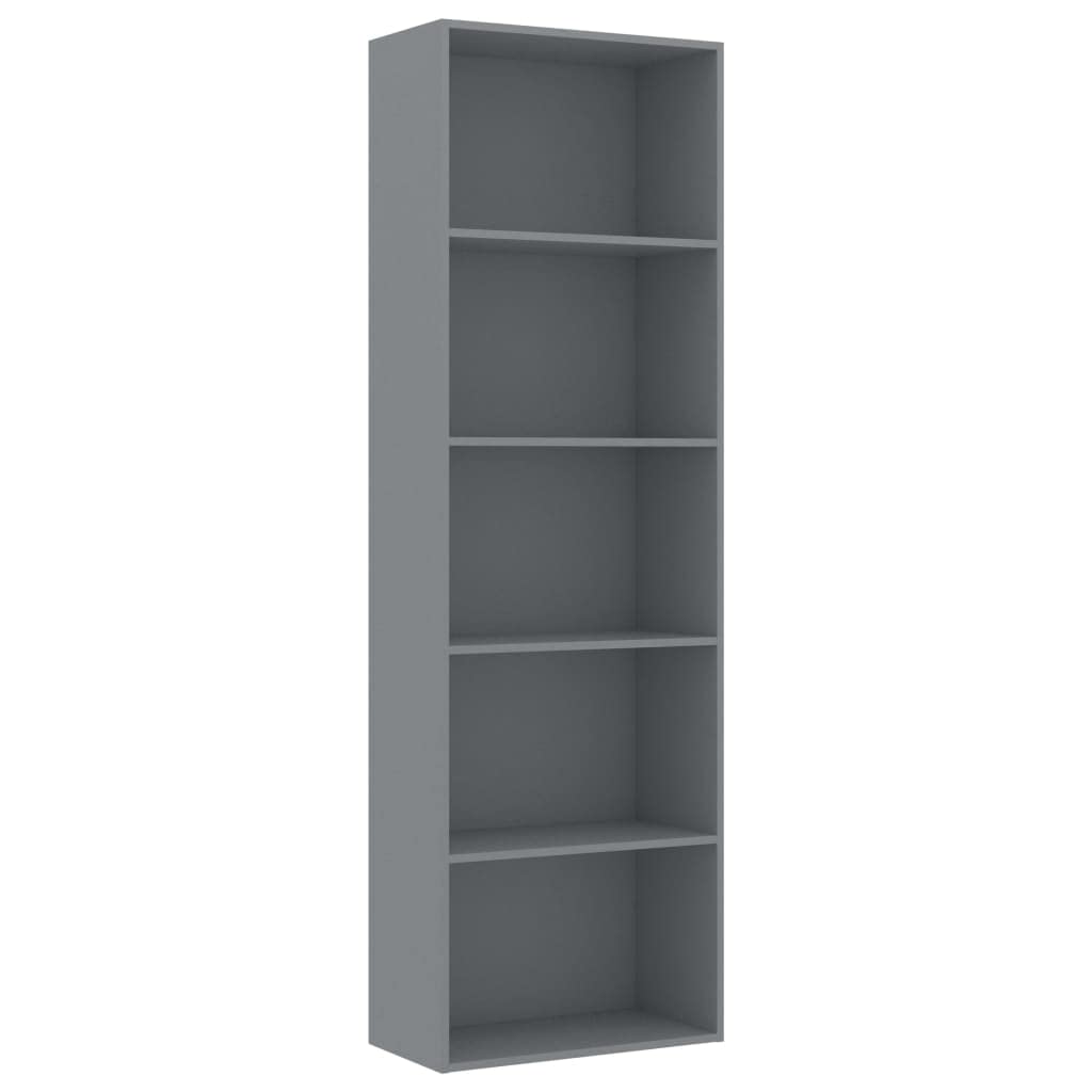 vidaXL Bookshelf, 5-Tier Book Cabinet Bookcase, Wall Bookshelf for Office Living Room, Freestanding Shelving Unit, Modern, Gray Engineered Wood