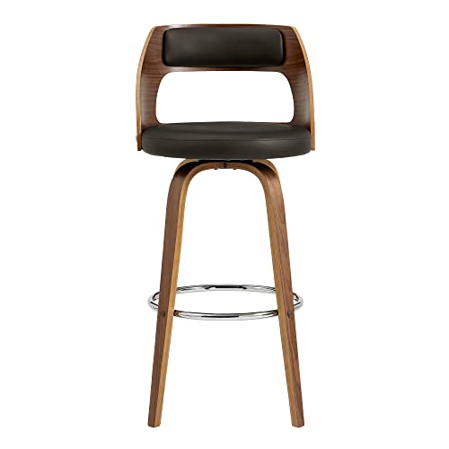 HomeRoots 26' Retro Mod Brown Faux Leather and Walnut Swivel Counter Stool
