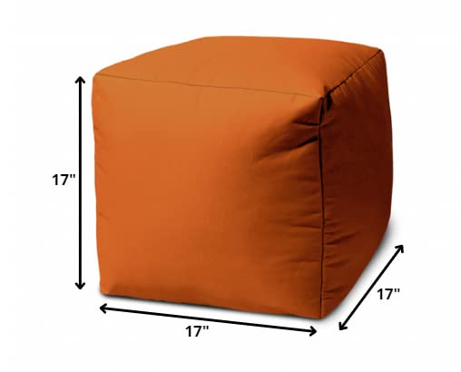 HomeRoots Vinyl-Backed Canvas 17 Cool Tera Cotta Orange Solid Color Indoor Outdoor Pouf Ottoman