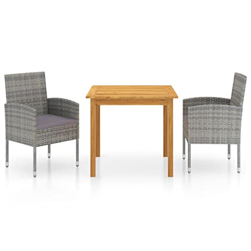 vidaXL 3-Piece Patio Dining Set- Square Farmhouse Style Outdoor Seating- Durable Acacia Wood, PE Rattan, Easy-to-Clean Design- Gray