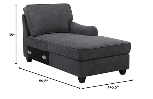 Lilola Home Leo Dark Gray Woven Double Chaise 5Pc Modular Sectional Sofa