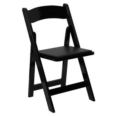 Hercules Series Folding Chair With Padded Seat [Set Of 2] Wood Finish / Vinyl Seat: Black / Black