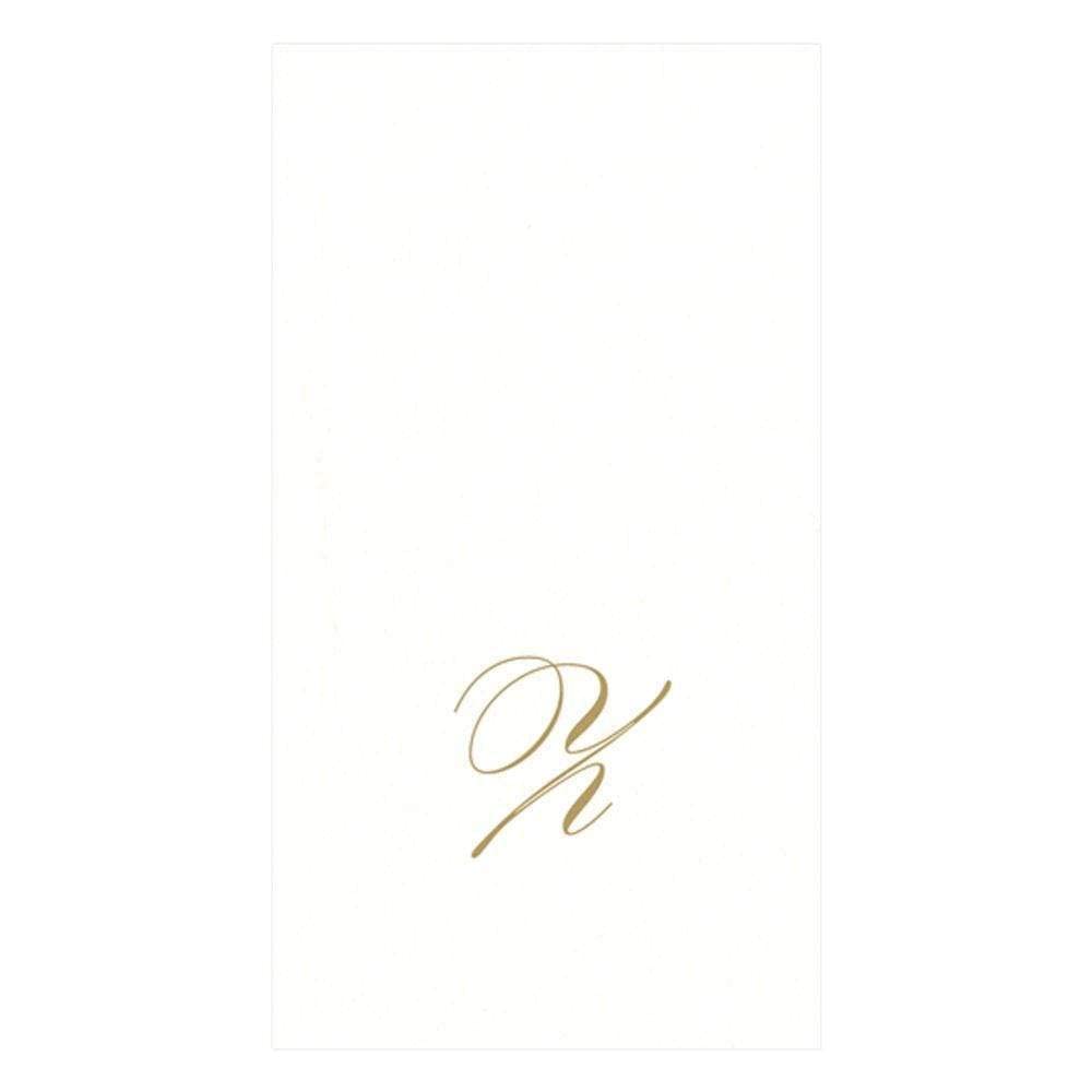 Caspari White Pearl & Gold Paper Linen Boxed Guest Towel Napkins in Letter Z - Three Packs of 24