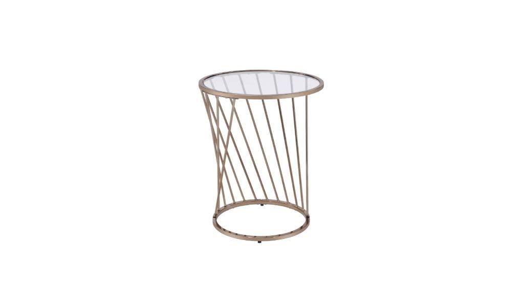 HomeRoots 24' Champagne and Clear Glass and Metal Round End Table