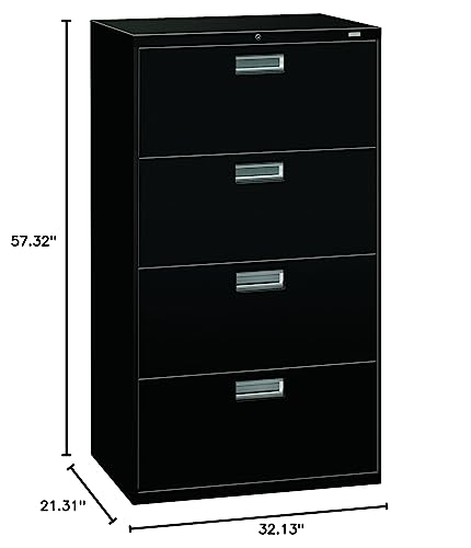 HON Brigade 600 Series Lateral File, 4 Legal/Letter-Size File Drawers, Black, 30&quot; X 18&quot; X 52.5&quot;
