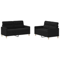 vidaXL Fabric Sofa Set with Cushions - Stylish Modern Ensemble Furniture for Indoor Living Room, Lounge Space - Black