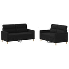 vidaXL Fabric Sofa Set with Cushions - Stylish Modern Ensemble Furniture for Indoor Living Room, Lounge Space - Black