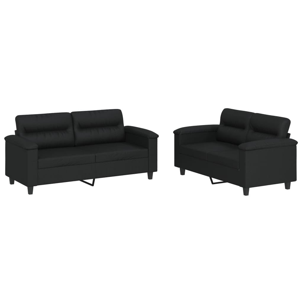 vidaXL Black Faux Leather 2-Piece Sofa Set - Modern Design, Thick Padding, Sturdy Frame, Ideal for Living Room or Lounge Area