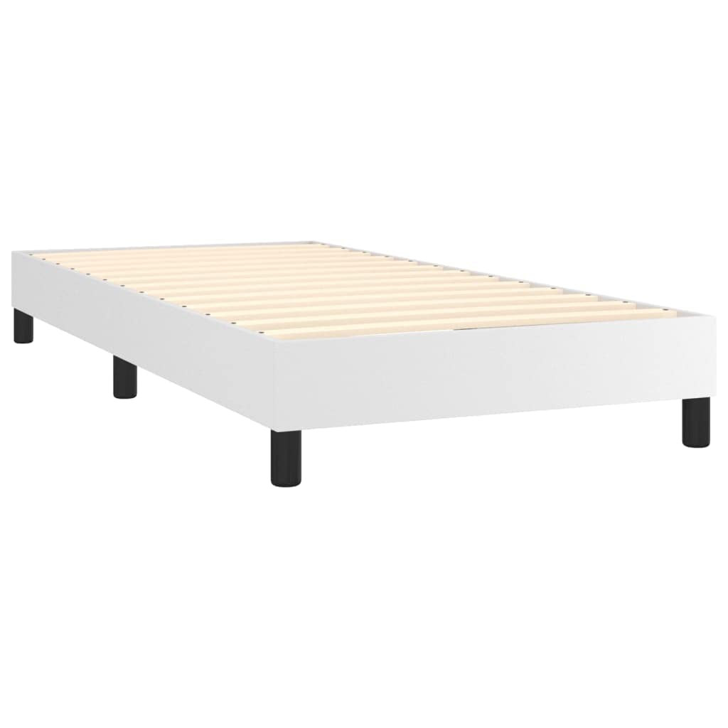 vidaXL Twin Box Spring Bed Frame - Faux Leather, White, 39.4&quot;x74.8&quot; Modern Aesthetic, Durable Material, Easy Assembly