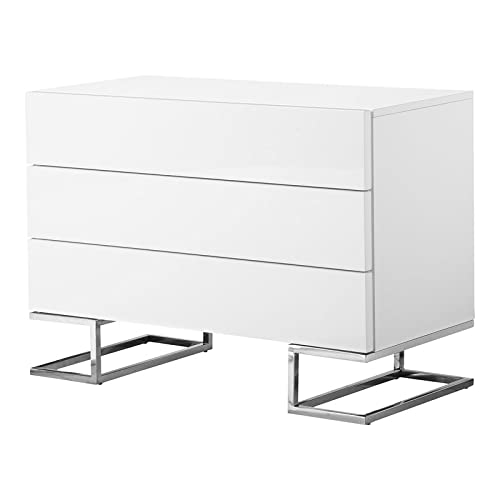 Pangea Home Harper Modern Gloss Lacquer & Polished Steel Metal Dresser In White