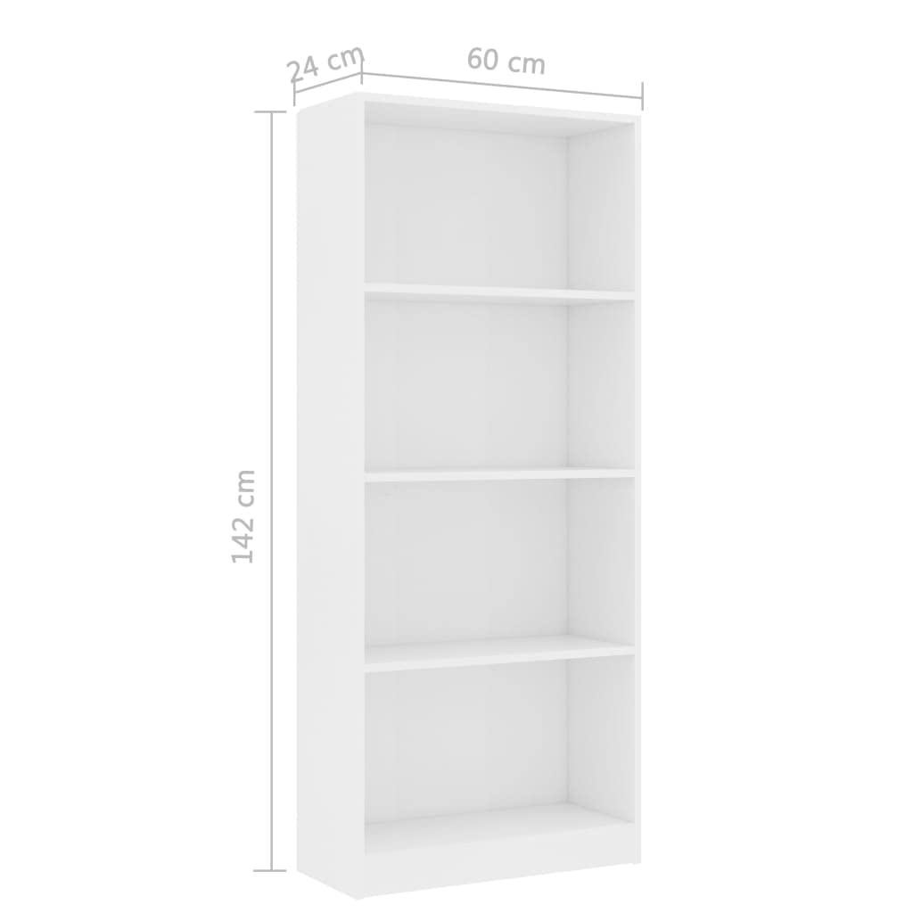 vidaXL 4-Tier Book Cabinet White 23.6&quot;x9.4&quot;x55.9&quot; Chipboard