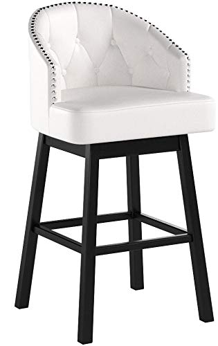 Baxton Studio Avril Modern and Contemporary White Faux Leather Tufted Swivel Barstool with Nail heads Trim