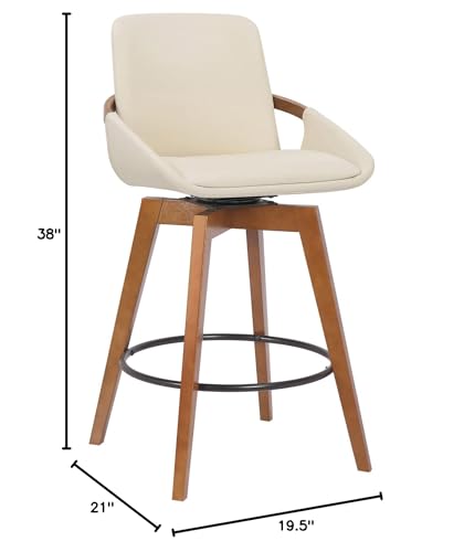 HomeRoots 26' Luxurious Cream and Walnut Faux Leather Swivel Bar Stool