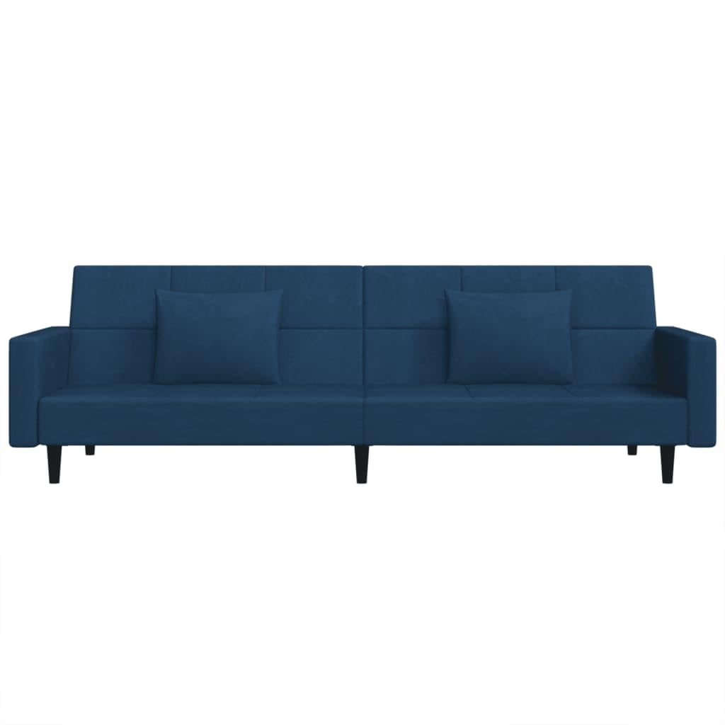 vidaXL Convertible 2-Seater Sofa Bed in Blue Velvet - Versatile Loveseat Couch with Pillows, Wooden Frame, Ideal for Home and Office