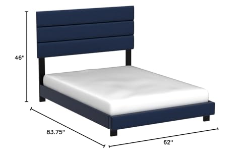 Boyd Sleep Montana Upholstered Platform Bed Frame Mattress Foundation With Tri-Panel Headboard And Strong Wood Slat Supports: Faux Leather, Blue, Queen