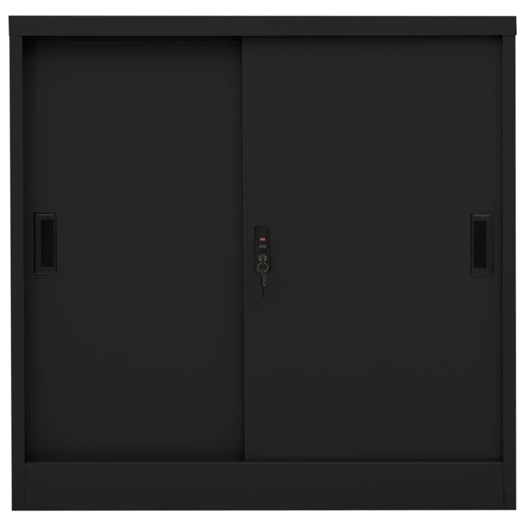 vidaXL Steel Office Cabinet - 35.4&quot;x15.7&quot;x35.4&quot; - Versatile Storage Solution with Adjustable Shelves and Sliding Door - Ideal for Office Use - Black