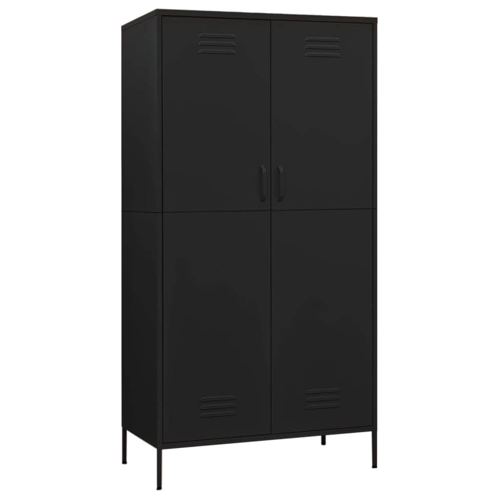 vidaXL Steel Wardrobe in Black - Industrial-Style Clothes Cabinet with Adjustable Shelves and Hanging Rod - 35.4&quot; x 19.7&quot; x 70.9&quot;