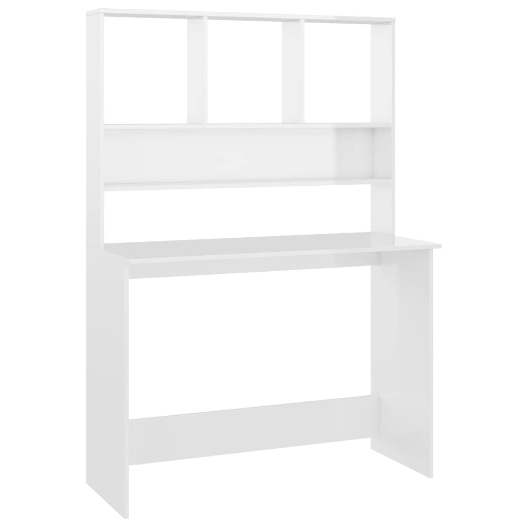 vidaXL Desk Home Office Computer Desk Storage High Gloss White Engineered Wood