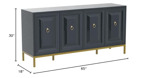 Best Master Furniture Tatiana High Gloss Lacquer Sideboard/Buffet With Gold Trim, Grey