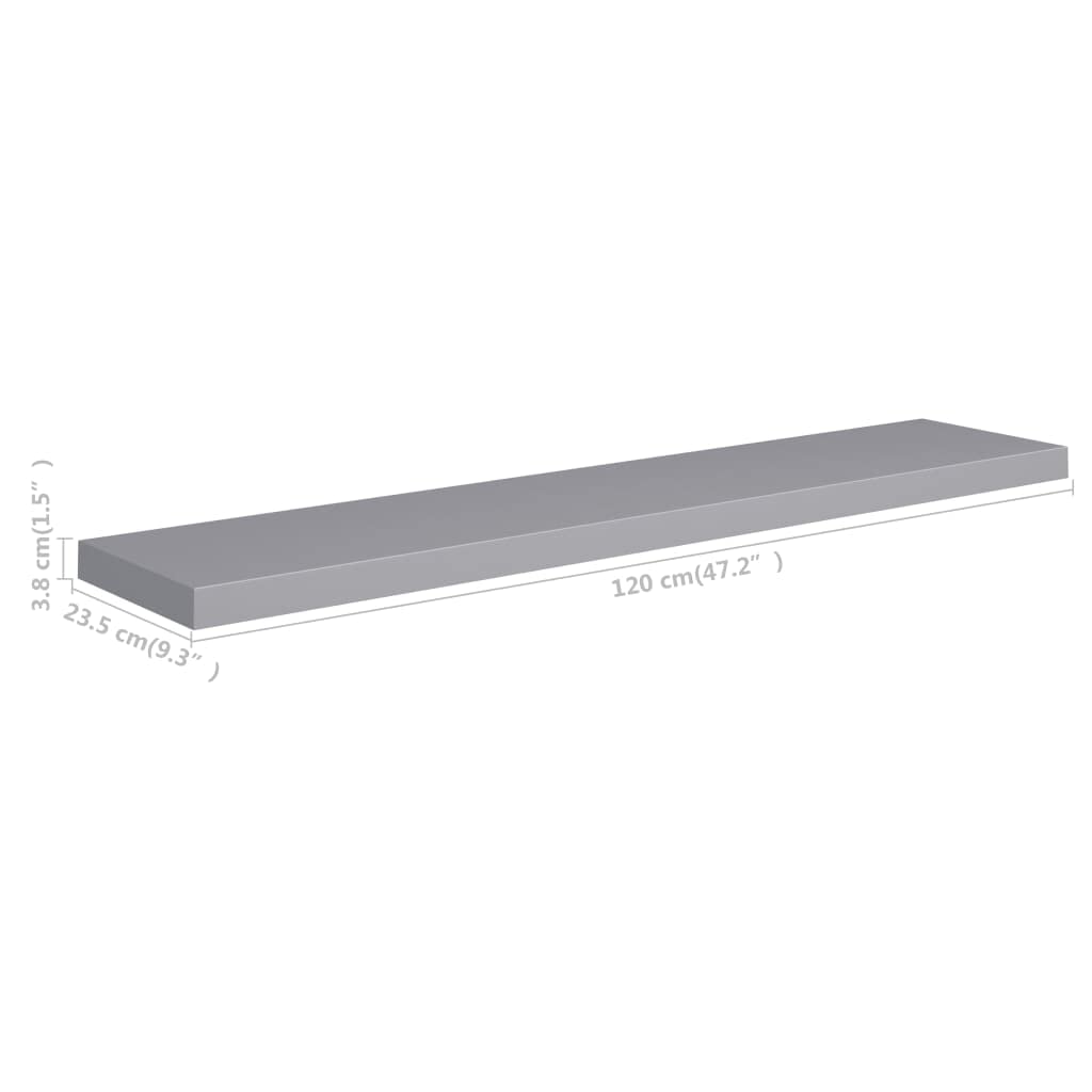 Floating Wall Shelves -SKM Floating Wall Shelves 4 pcs Gray 47.2&quot;x9.3&quot;x1.5&quot; MDF