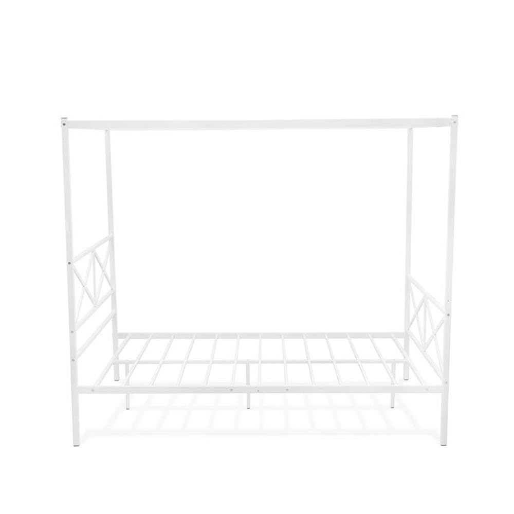 East West Furniture GEQCWHI Glendale Queen Size Bed Frame with Modern Designed Headboard and Footboard - Canopy Metal Frame in Powder Coating White