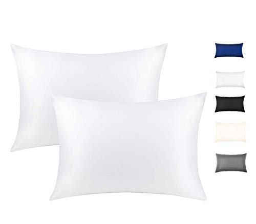 100% Mulberry Silk Pillowcase For Hair And Skin, Both Side 19 Momme Silk With Hidden Zipper,2 Pack (White, King)